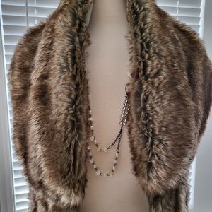 Grey/Brown Tones Faux Fur Multifunctional Shawl, Stoll, or Scarf (One Size)